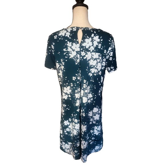 J Jill Wearever Collection Green & White Floral Print Pleated Back Knit Dress M - Picture 3 of 5